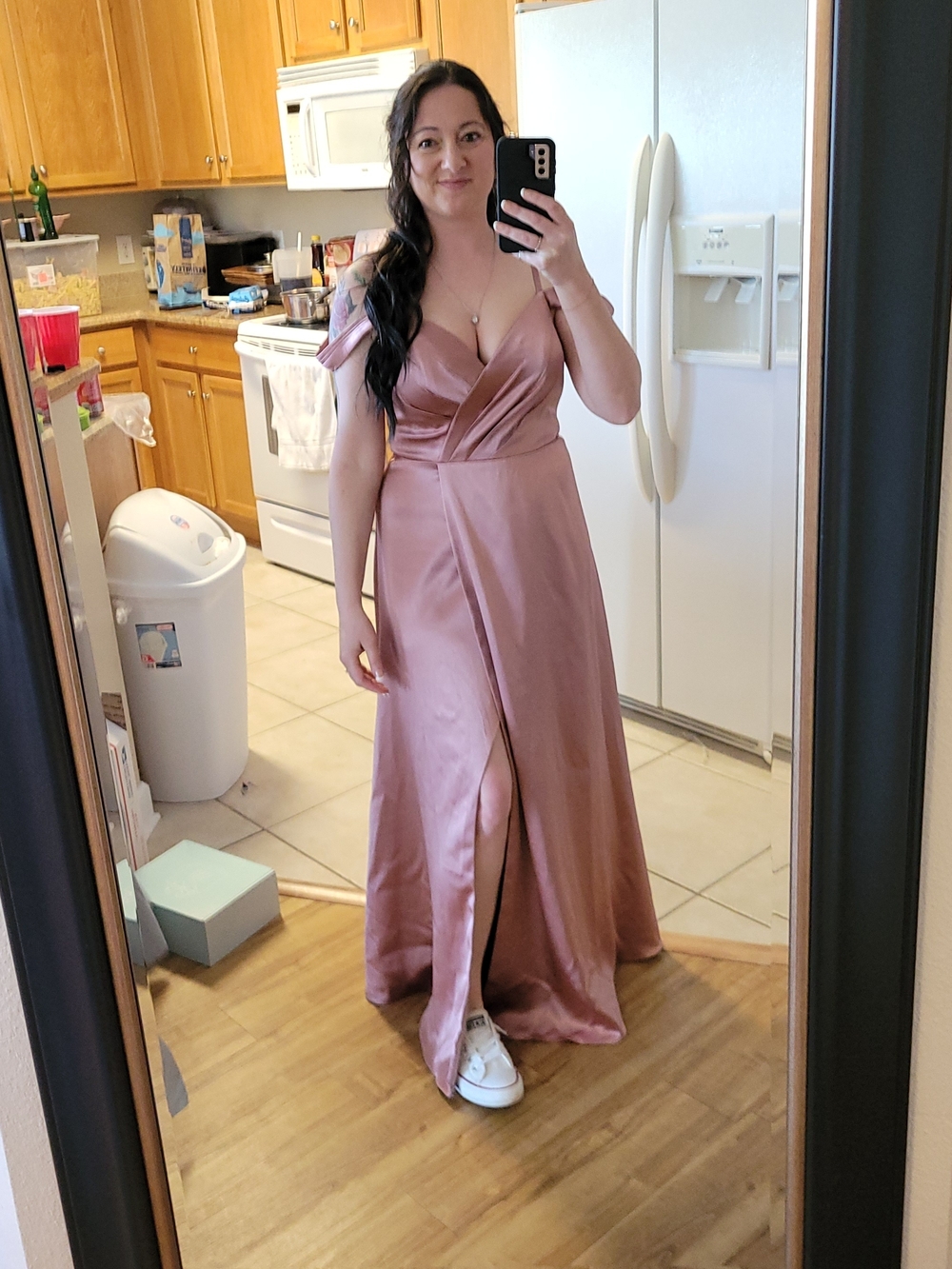 Azazie Satin Dress in Dusty pink